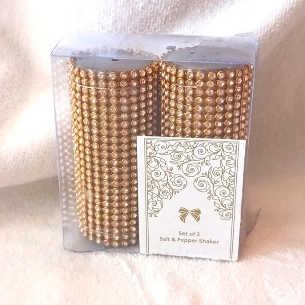 DIAMONDS Salt & Pepper Shakers Set 3" Gold‎ & Bling GORGEOUS